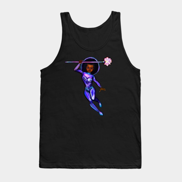 Black anime superhero girl from outer space with lights 3 ! beautiful  black girl with Afro hair, brown eyes, Cherry pink lips and dark brown skin. Hair love ! Tank Top by Artonmytee